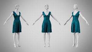 3D Dress 21 Teal Velvet With Design