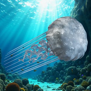 3D Ghostly White Jellyfish model