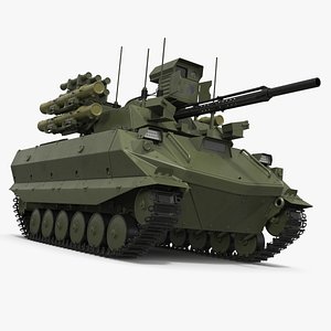 Uran-9 Combat Robotic Vehicle with Missile Launchers Green
