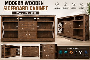 Modern Wooden Sideboard Cabinet  3D Model 3D model
