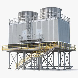 Elevated Steel Cooling Tower System Grey 3D