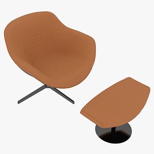 Cassina 277-22 Auckland Arm Chair and 277-42 Auckland Ottoman Arancio Fabric Black Body model