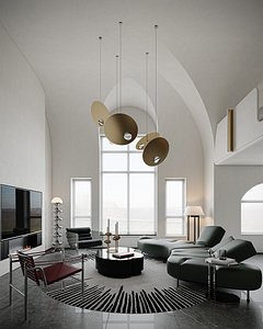 Luxurious living and dining room 3D model