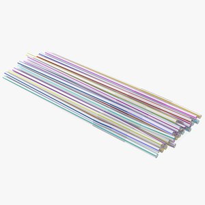 3D Pile of Multi Colored Striped Drinking Straws