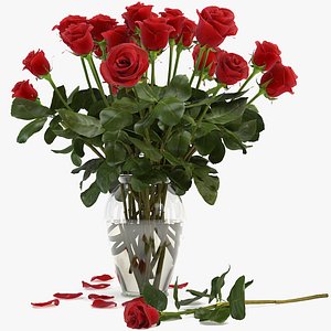 rose red flower bouquet obj