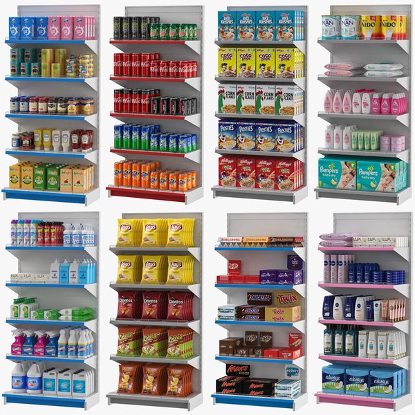 3D 8 Supermarket Shelves Collection