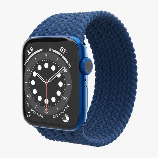 3D Apple Watch Series 6 braided solo loop blue model