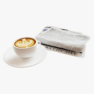 Coffee and Newspaper - With easy drag and drop textures - 3D Assets 3