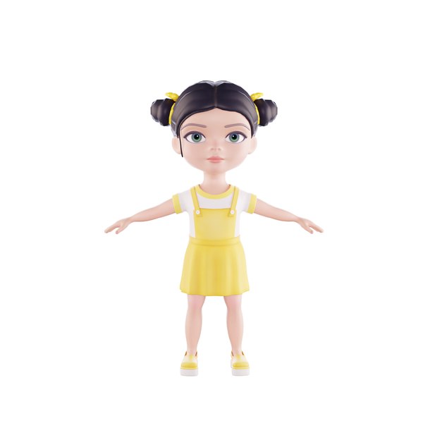 Girl brunette in yellow sundress 3D model