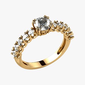 3D 5mm Diamond Gold Ring model