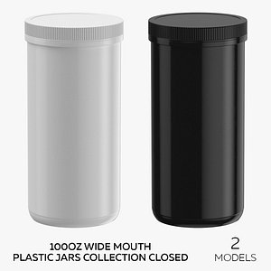 100 oz Wide Mouth Plastic Jars Collection Closed - 2 models 3D