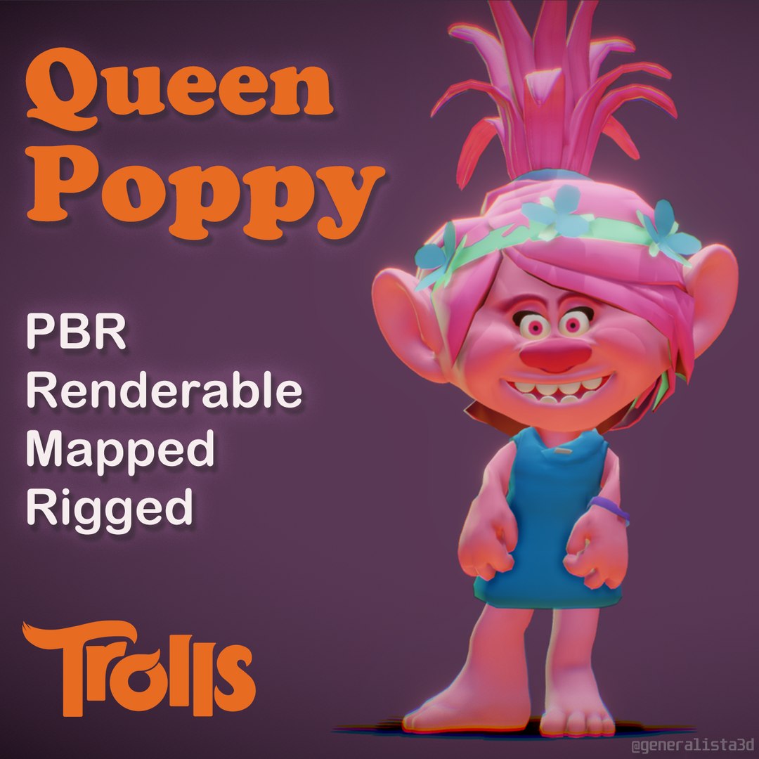 Trolls Queen Poppy pbr animated 3D model - TurboSquid 2133610