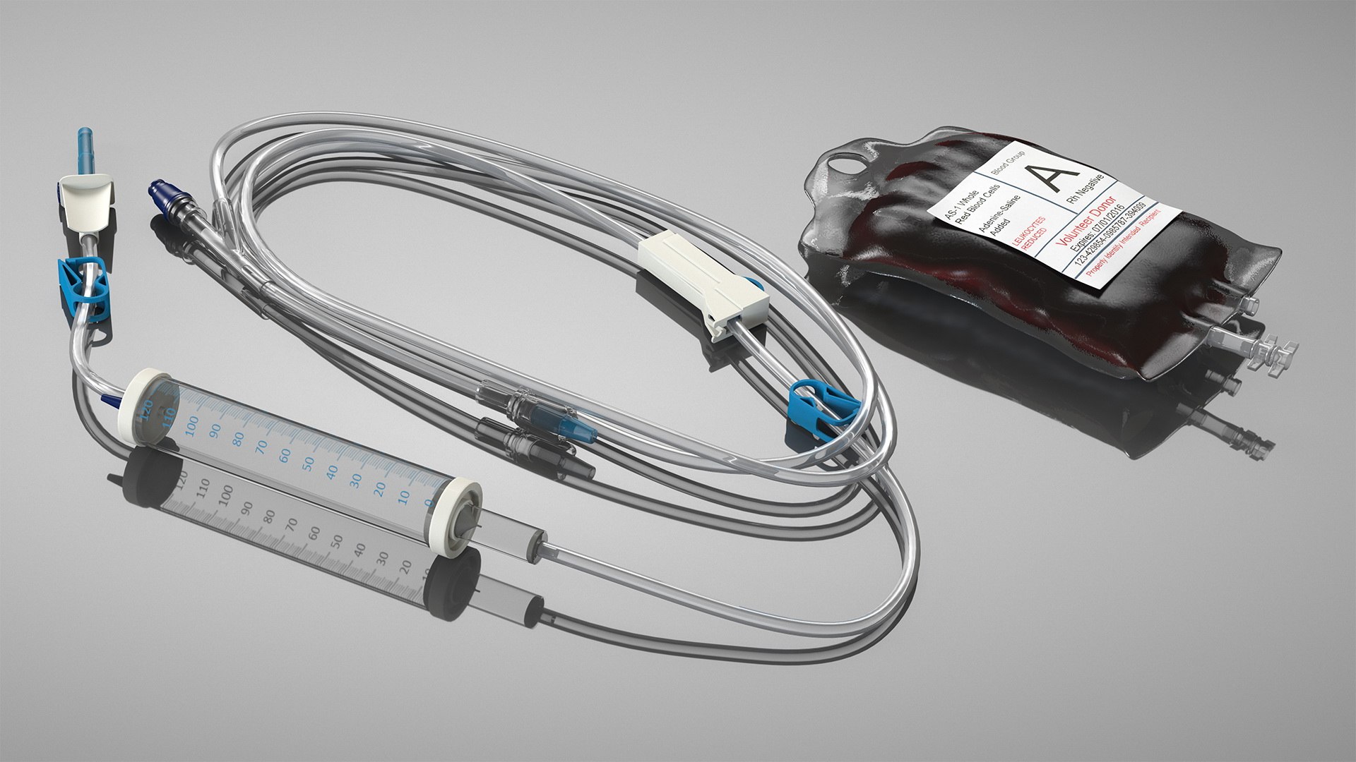 IV Blood Bag and Rolled Dropper 3D model preview