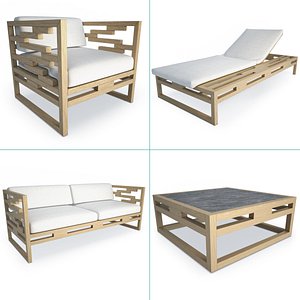 3D kontiki wooden outdoor furniture model