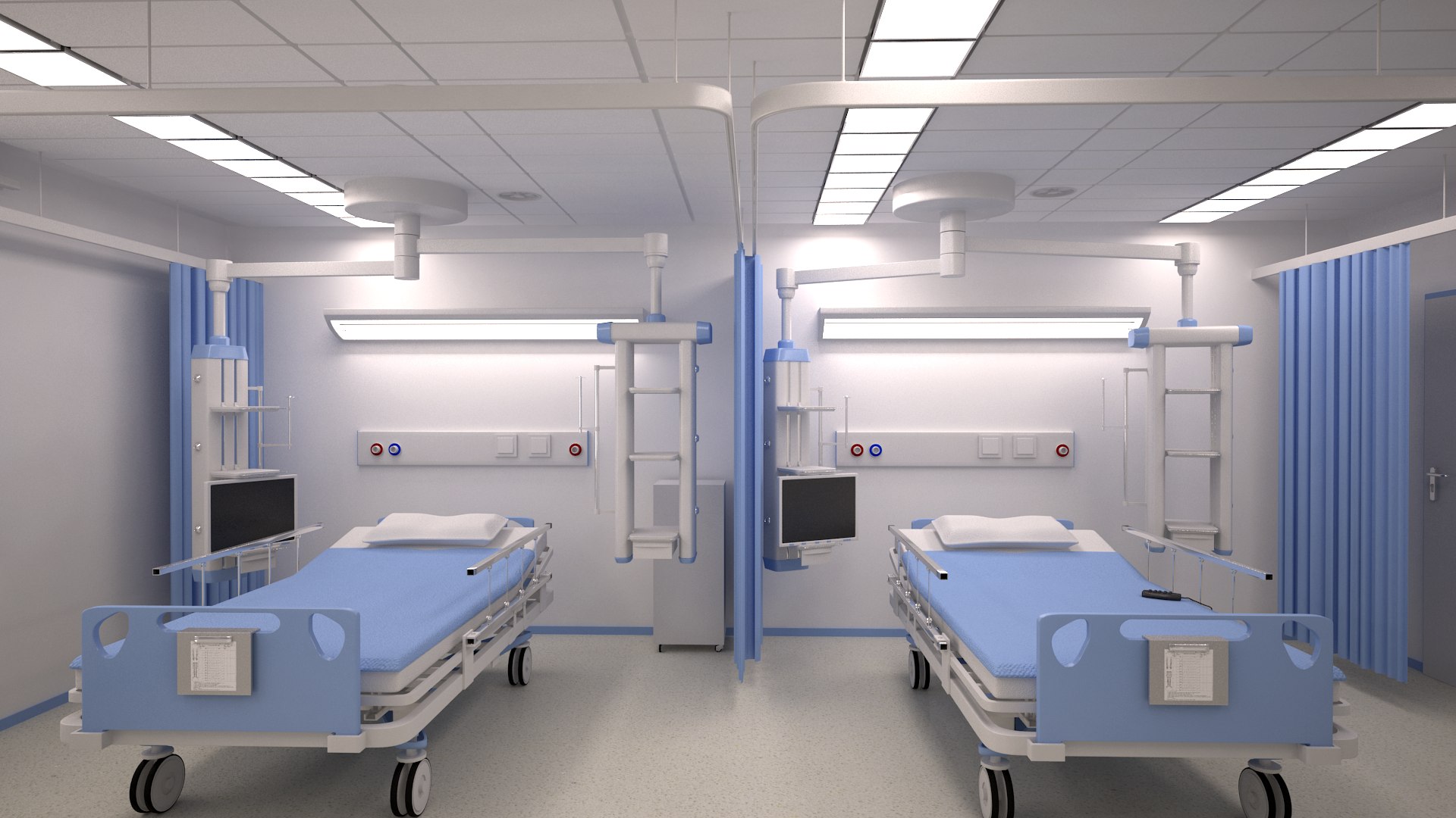 3D Model Hospital Bed Ward Scene - TurboSquid 1544275