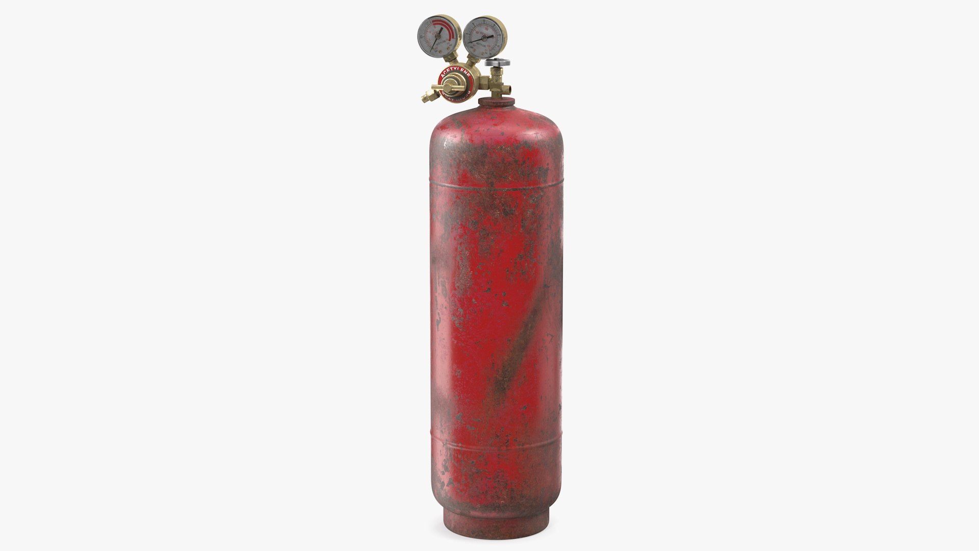 Acetylene Gas Cylinder with Regulator Old 3D model preview