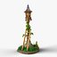Stylized Medieval Lamp Post Low-poly PBR Asset