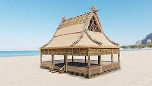 3D Beach Bamboo Pavilion model