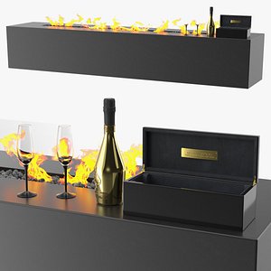 Black Stone Linear Fireplace with Ace of Spades Champagne