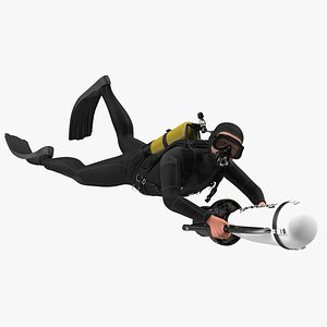 Diver with Underwater Scooter Torpedo2000 Rigged for Cinema 4D 3D model