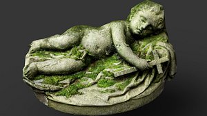 3D ancient tombstone mossy cupid monument PBR photogrammetry model