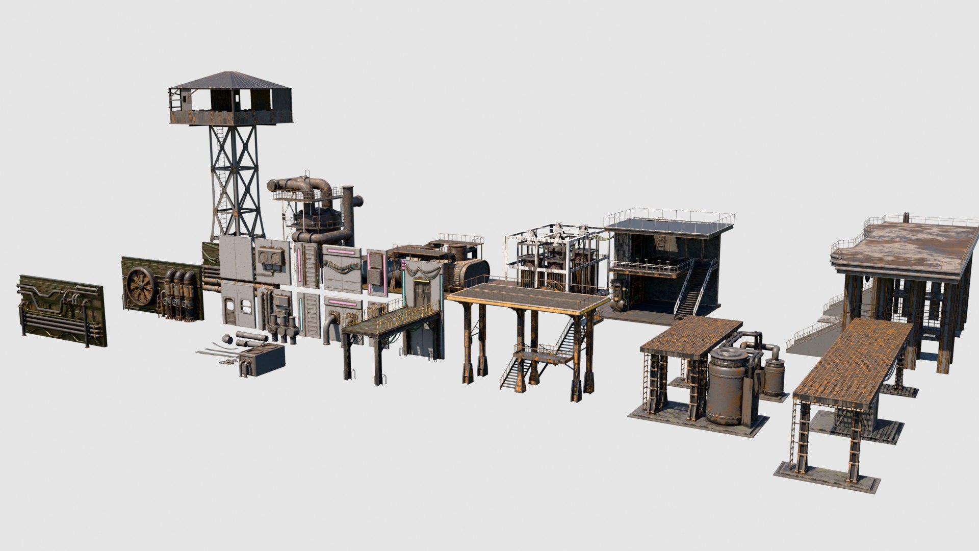 3D model Cyberpunk Industrial Modular Kitbash Set - Post-Apocalyptic Factory https://p.turbosquid.com/ts-thumb/OQ/pMu3TK/Mq/cyberpunk02/jpg/1781705371/1920x1080/fit_q87/c2ed22da2bd54a01662c35fb65f7c309f4f47947/cyberpunk02.jpg