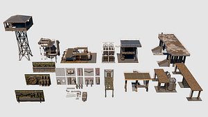 3D model Cyberpunk Industrial Modular Kitbash Set - Post-Apocalyptic Factory