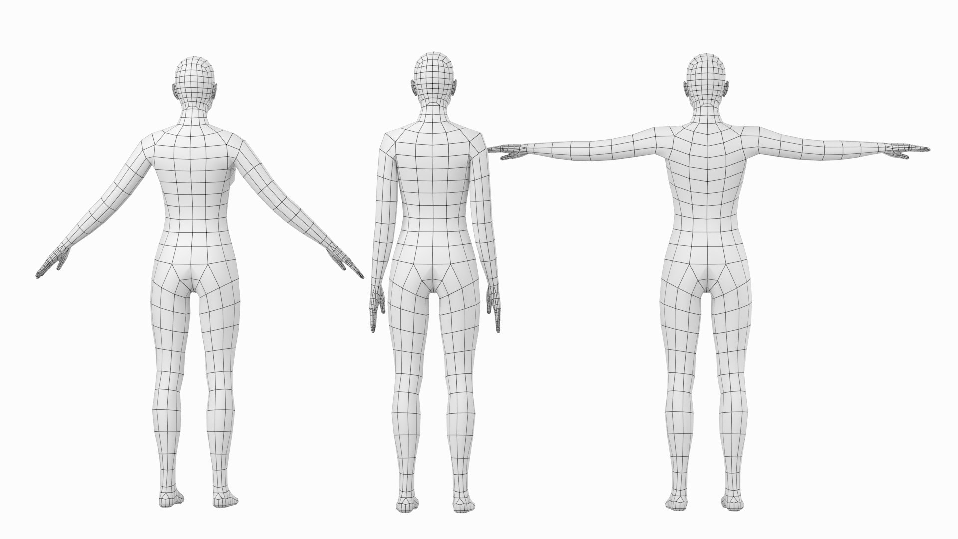 3D Natural Female In 3 Modeling Poses Base Mesh Model - TurboSquid 2210302