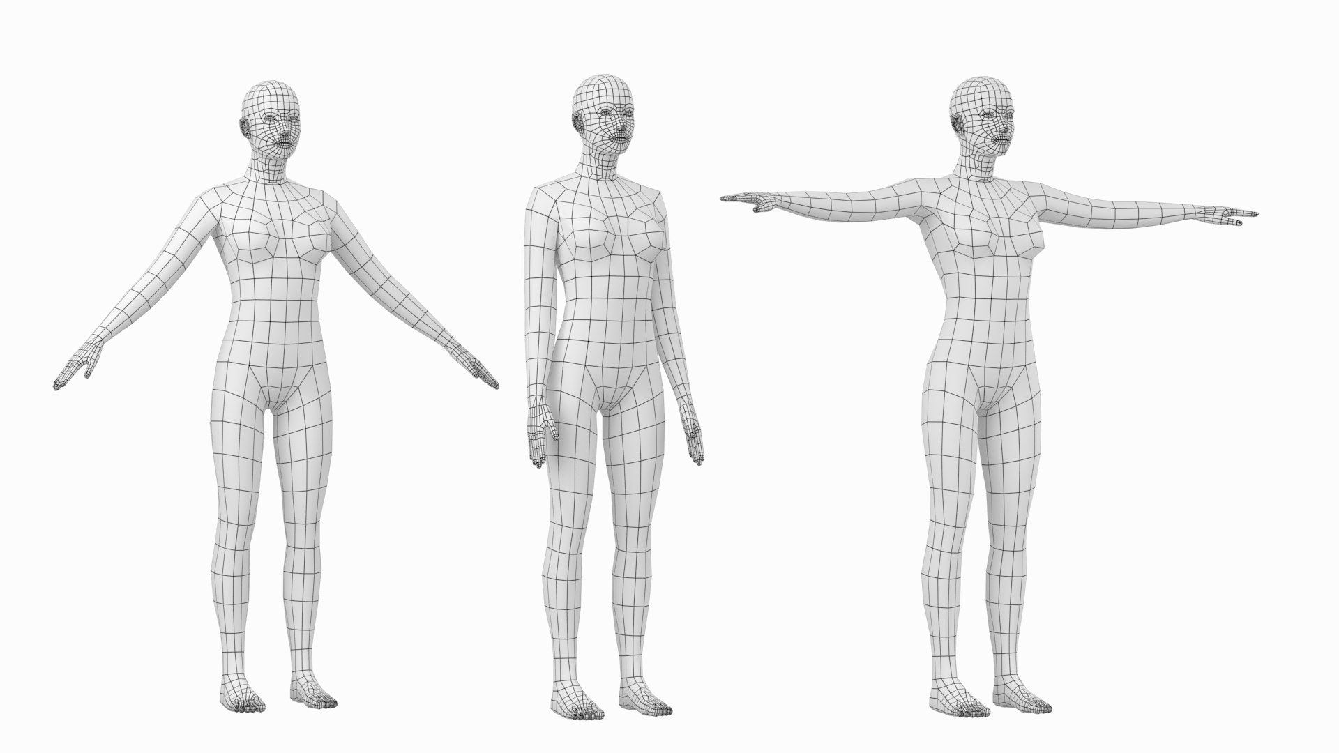 3D Natural Female In 3 Modeling Poses Base Mesh Model - TurboSquid 2210302