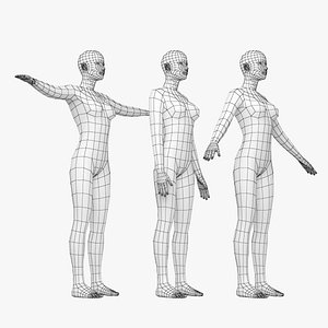 3D Natural Female in 3 Modeling Poses Base Mesh model
