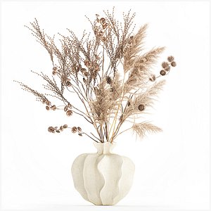 Realistic autumn bouquet dried pampas branches vase decor 3D