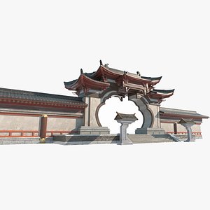 3D Asian Ancient Architecture Courtyard Gate