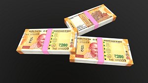 3D Indian 200 Note Currency Bundle AR VR PBR model