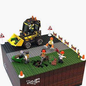 3D model Lego Workers with Dozer and bonus PACK