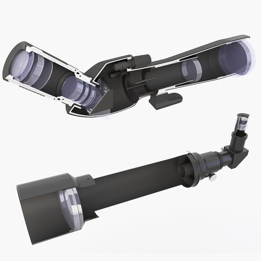 3D Model Refracting Telescope And Spotting Scope Cross Section V6