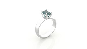 Emerald Cut Solitaire Ring FREE 3D