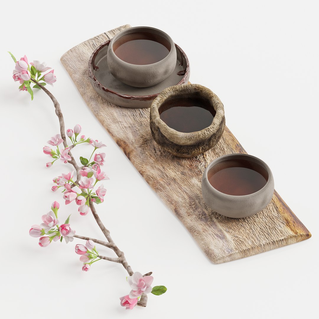 Decorative Set Of Spring Tea 3D Model - TurboSquid 2223230