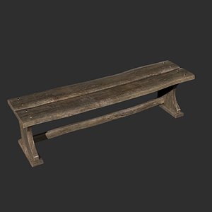 3D old wooden bench