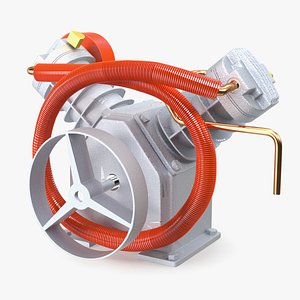 Aluminium Air Compressor Pump with Orange Hose 3D model