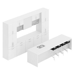 3D white kitchen furniture set