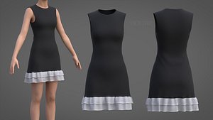 Sleeveless Sheath Dress with Sheer Ruffle Hem 3D Clothing Garment 3D model