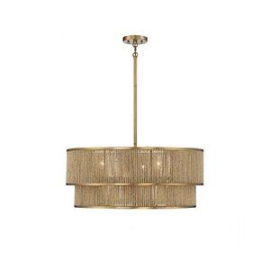 Aged Brass and Rope Ares Drum Shade Pendant 3D model