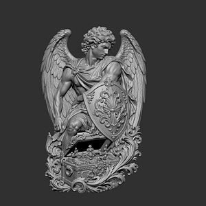 3D guardian angel guarding a treasure chest