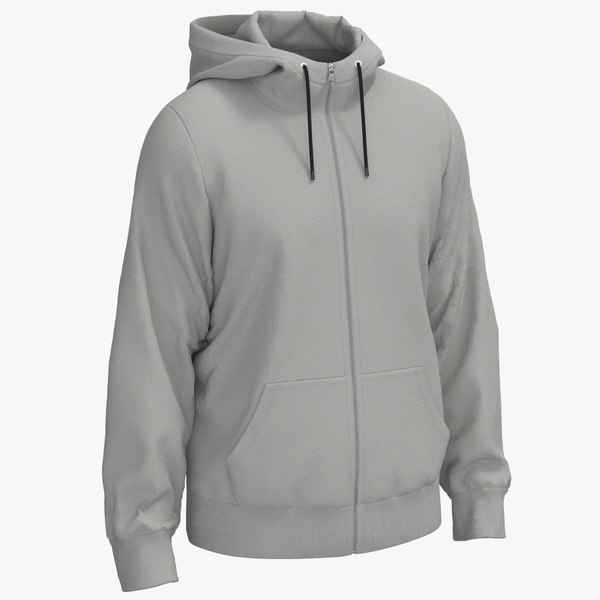 modelo 3d Sudadera con capucha y cremallera para hombre Cuello
