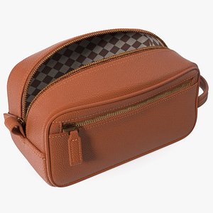Open Cosmetic Bag Leather Brown 3D