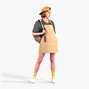 Girl in Jumpsuit-dress with Backpack 3D model
