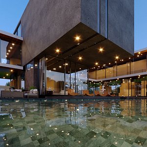 Modern Mies van der Rohe style hill house Corona 3ds max villa mountain Cliff valley underground