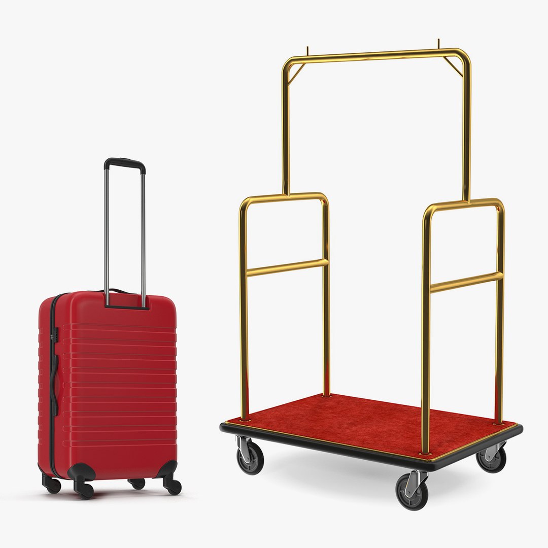 Hotel Luggage Cart and Luggage Bag Collection 3D model preview
