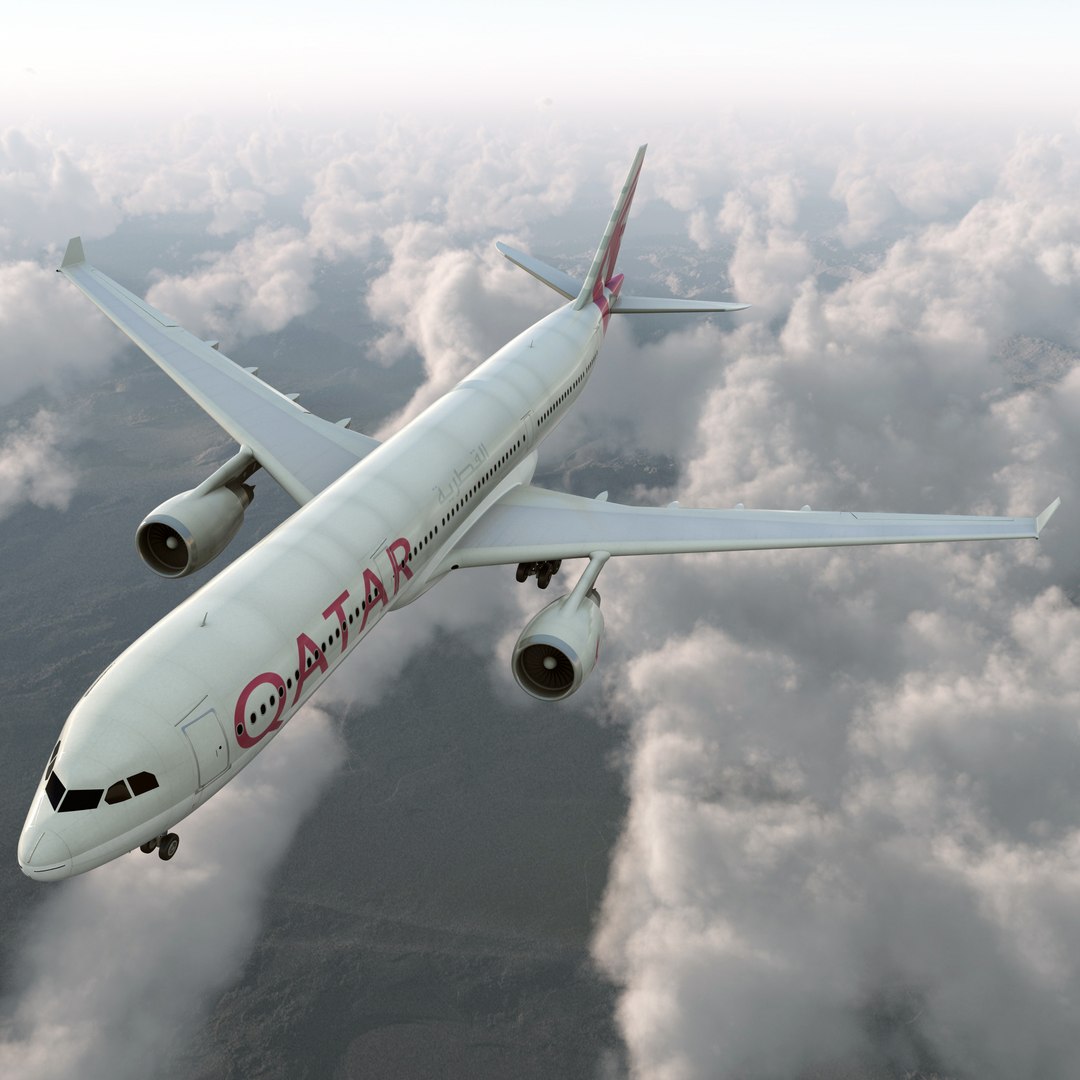 Jet Airliner Airbus A330-300 Qatar 3D Model 3D model preview