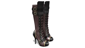 3D Knee Length High Heel Steampunk Boots